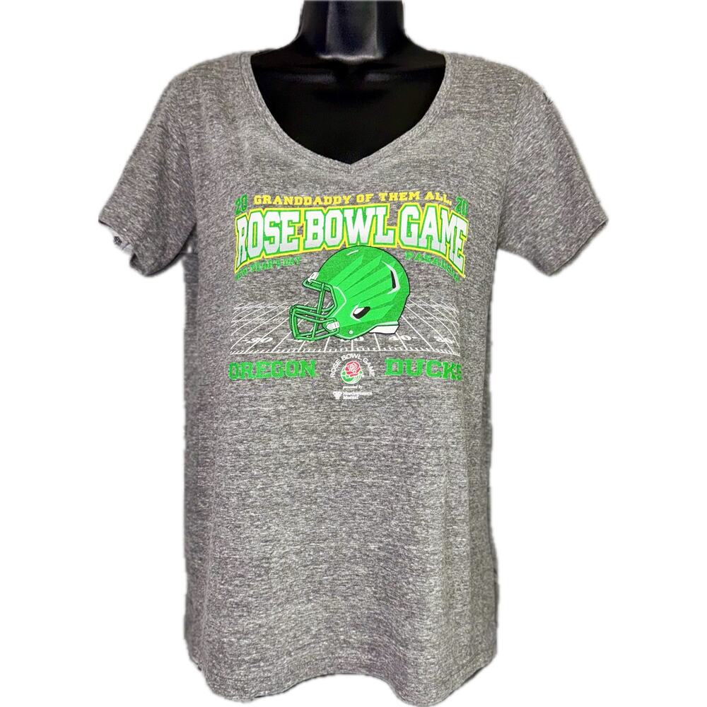 University Oregon Ducks Rose Bowl 2020 Shirt Gray‎ Women Large V-Neck Tee NCAA